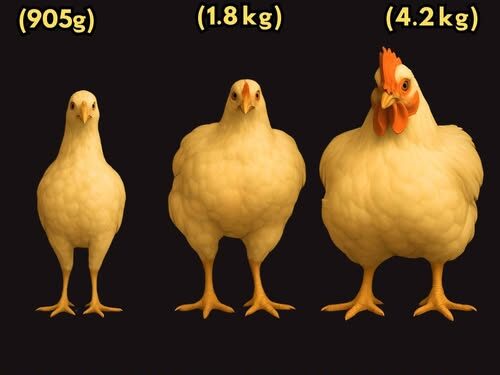 En 50 años el tamaño de los pollos de granja crecen en forma asombrosa